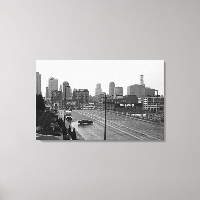 Downtown Kansas City Skyline–Black and White Photo Canvas Print (Front)