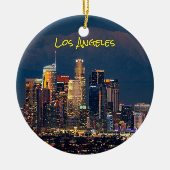 Downtown Los Angeles at Dusk Ceramic Tree Decoration (Front)
