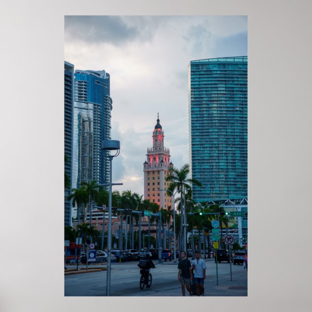 Downtown Miami Skyline with Freedom Tower at Dusk Poster (Front)