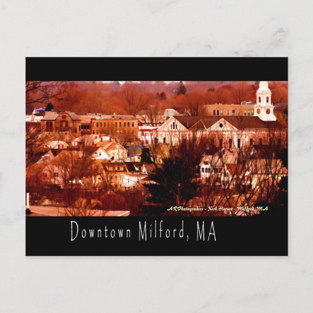 Downtown Milford, MA Postcard (Front)