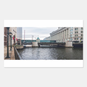 downtown milwaukee riverfront and architecture rectangular sticker