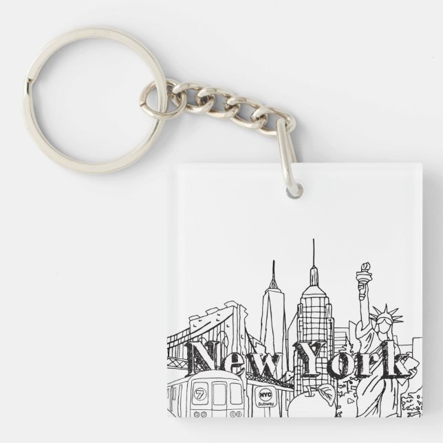 Downtown NYE New York Vacation Souvenirs NYC Gift Key Ring (Front)