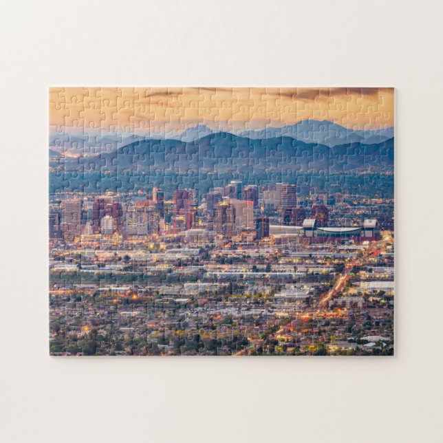 Downtown Phoenix Skyline Aesthetic Sunset Pictures Jigsaw Puzzle (Horizontal)