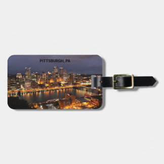Downtown Pittsburgh, PA Night City View Luggage Ta Tag
