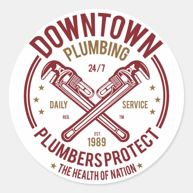 Downtown Plumbing Daily Service 24/7 Plumber Classic Round Sticker (Front)