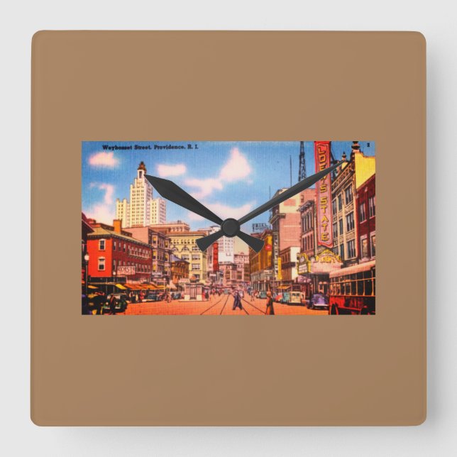 Downtown Providence, RI Vintage Photo Square Wall Clock (Front)