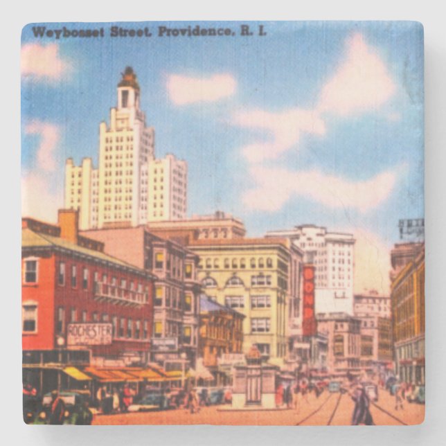 Downtown Providence, RI Vintage Photo Stone Coaster (Front)