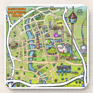 Downtown San Antonio Cartoon Map Coaster