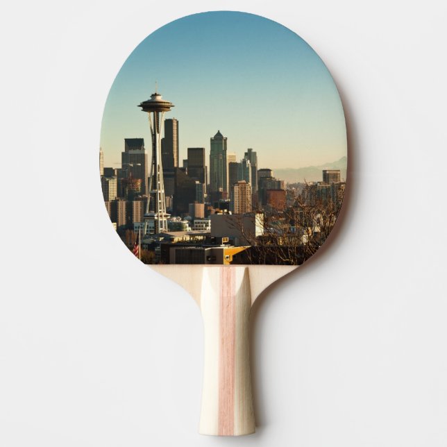 Downtown Seattle skyline and Space Needle Ping Pong Paddle (Front)