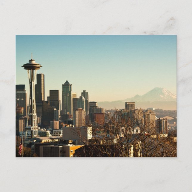 Downtown Seattle skyline and Space Needle Postcard (Front)