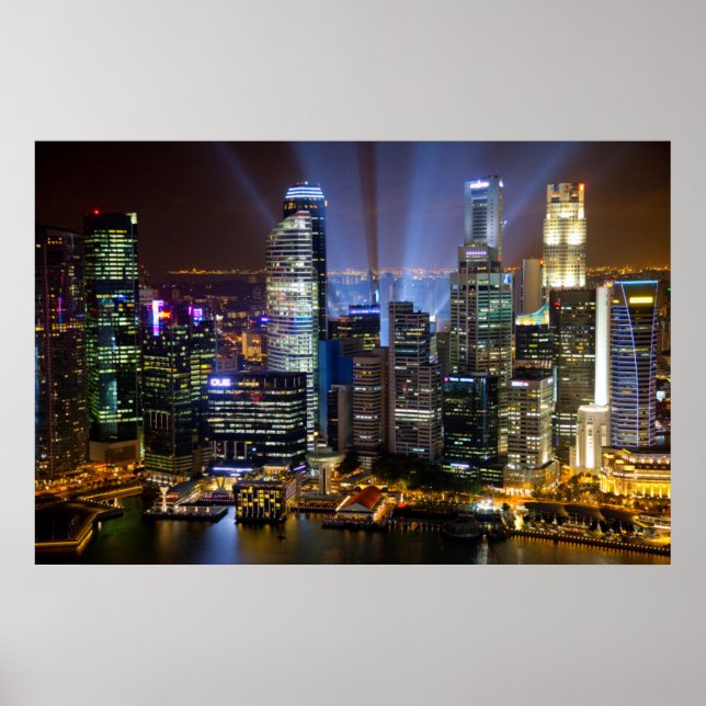 Downtown Singapore city at night Poster (Front)