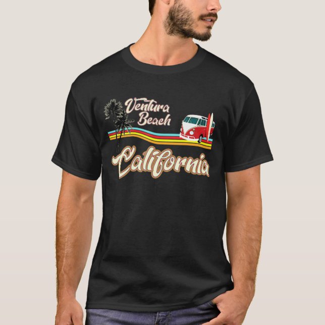 Downtown Ventura California Surfing Beach Retro Su T-Shirt (Front)