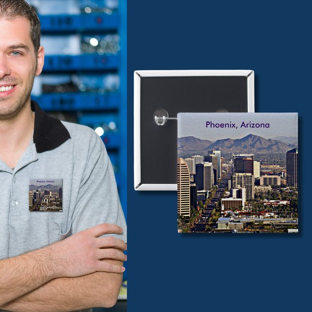 Downtown View of Phoenix, Arizona 15 Cm Square Badge (Downtown View of Phoenix, Arizona Button)