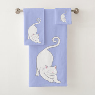 Downward Facing Cat on Light Blue Bath Towel Set