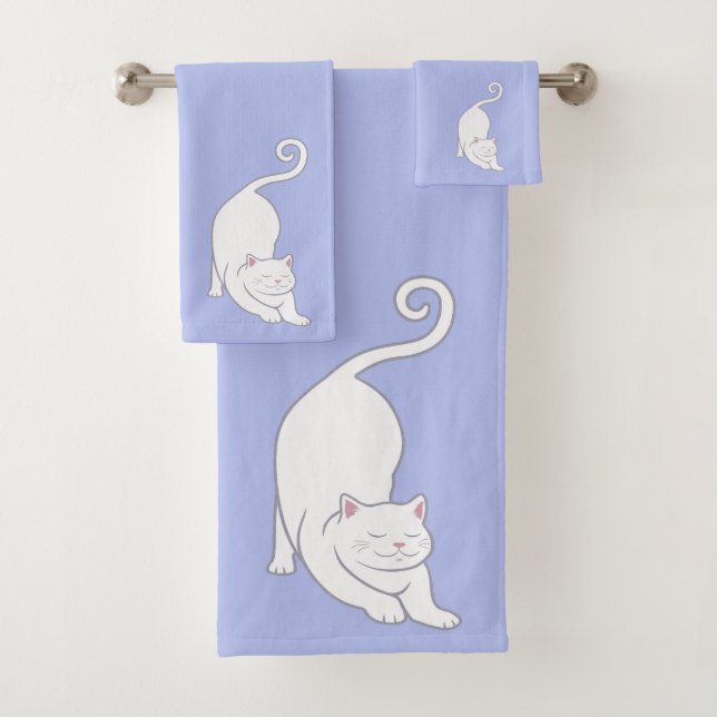 Downward Facing Cat on Light Blue Bath Towel Set (Insitu)