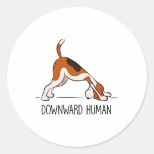 Downward Human - Men Women's Funny Dog Yoga Classic Round Sticker