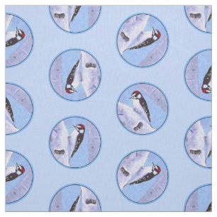 Downy Woodpecker Aspen Painting Original Bird Art Fabric