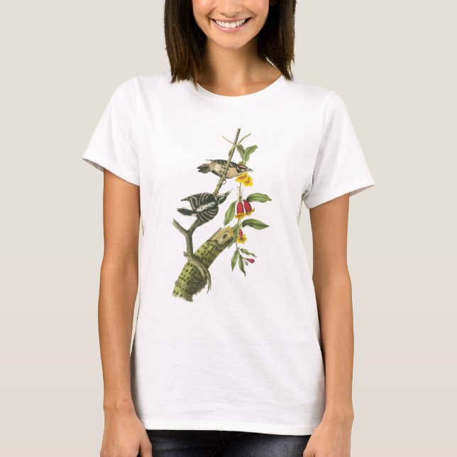Downy Woodpecker by Audubon T-Shirt (Front)