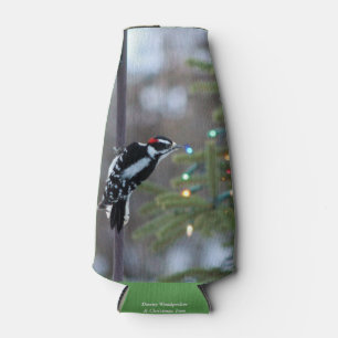 Downy Woodpecker & Christmas Tree Bottle Cooler