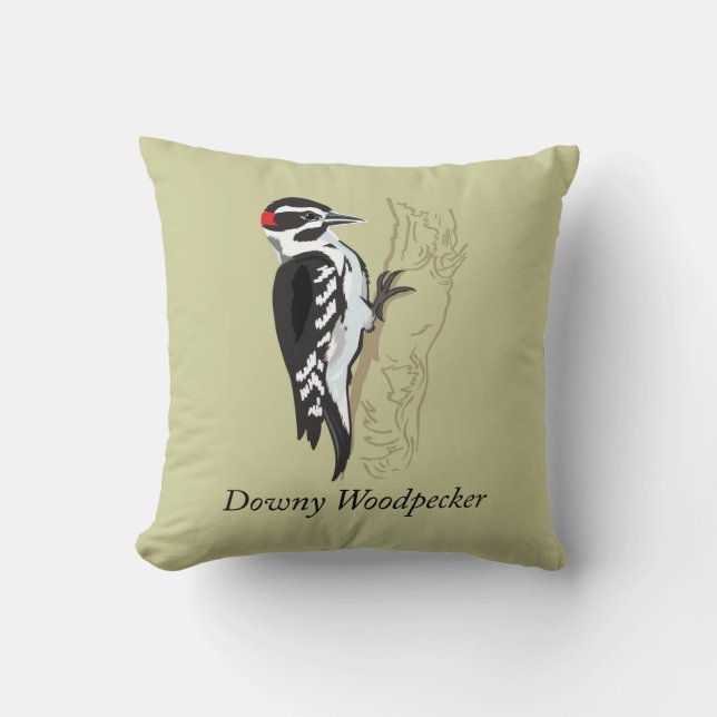 Downy Woodpecker Illustration Cushion (Front)