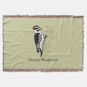 Downy Woodpecker Illustration Throw Blanket