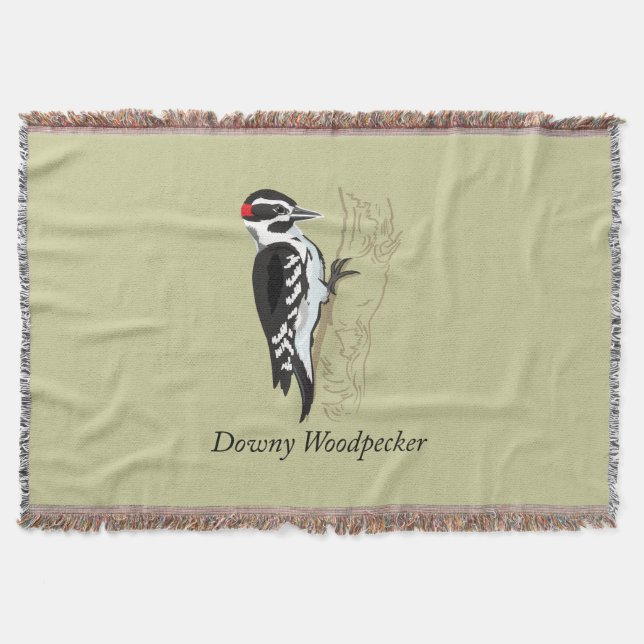 Downy Woodpecker Illustration Throw Blanket (Front)