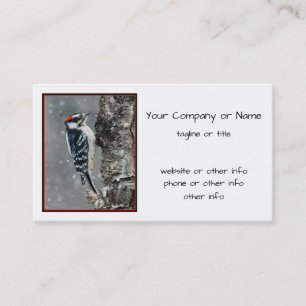 Downy Woodpecker in Snow - Original Photograph Business Card