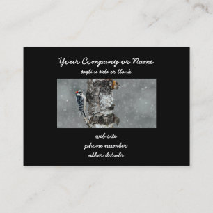 Downy Woodpecker in Snow - Original Photograph Business Card