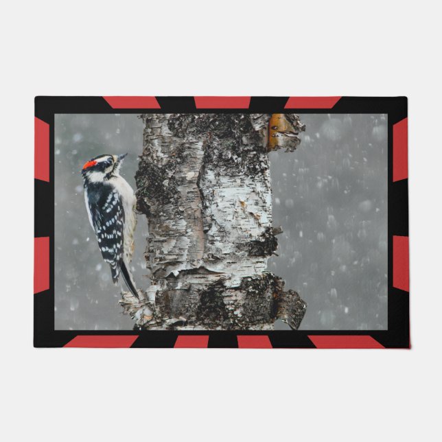 Downy Woodpecker in Snow - Original Photograph Doormat (Front)