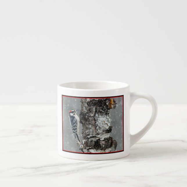 Downy Woodpecker in Snow - Original Photograph Espresso Cup (Right)