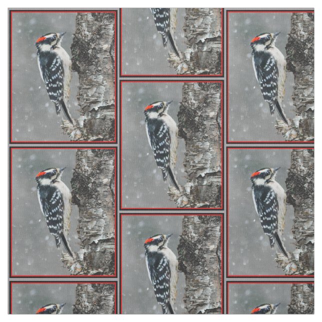Downy Woodpecker in Snow - Original Photograph Fabric (Swatch)