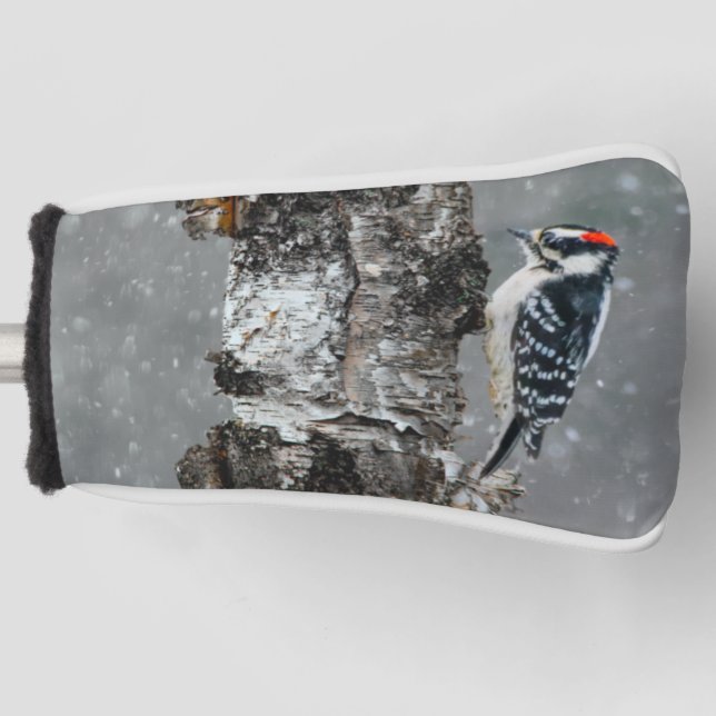 Downy Woodpecker in Snow - Original Photograph Golf Head Cover (Front)