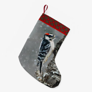 Downy Woodpecker in Snow - Original Photograph Small Christmas Stocking