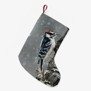 Downy Woodpecker in Snow - Original Photograph Small Christmas Stocking