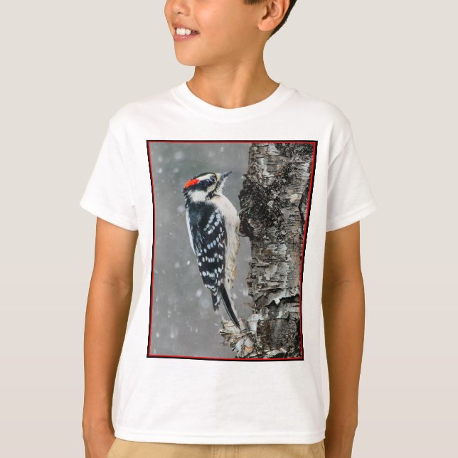 Downy Woodpecker in Snow - Original Photograph T-Shirt (Front)