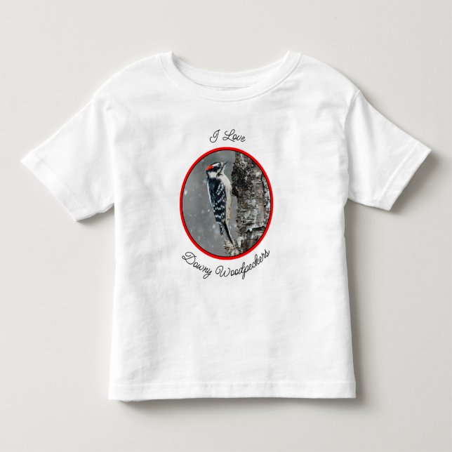Downy Woodpecker in Snow - Original Photograph Toddler T-Shirt (Front)