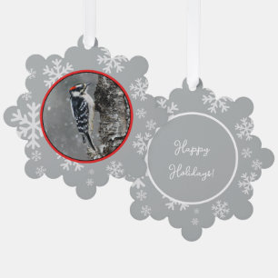 Downy Woodpecker in Snow - Original Photograph Tree Decoration Card