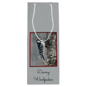 Downy Woodpecker in Snow - Original Photograph Wine Gift Bag (Back)