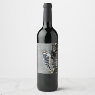 Downy Woodpecker in Snow - Original Photograph Wine Label