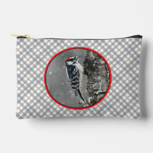 Downy Woodpecker in Winter Original Photograph Accessory Pouch
