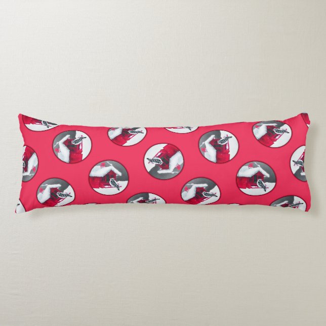 Downy Woodpecker on Red Feeder Original Bird Art Body Cushion (Front)