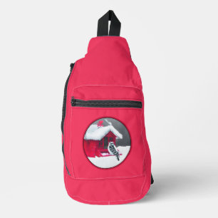 Downy Woodpecker on Red Feeder Original Bird Art Sling Bag
