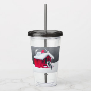 Downy Woodpecker Painting - Original Bird Art Acrylic Tumbler