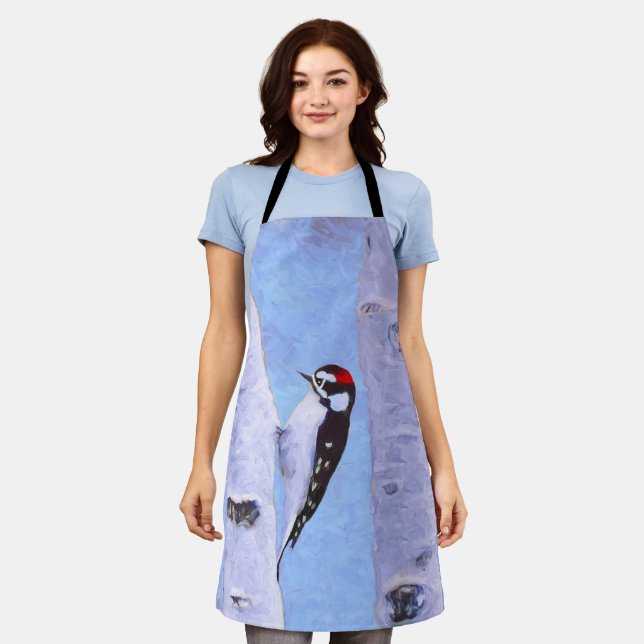 Downy Woodpecker Painting - Original Bird Art Apron (Worn)