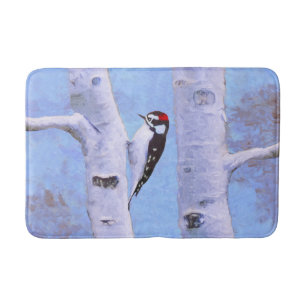 Downy Woodpecker Painting - Original Bird Art Bath Mat
