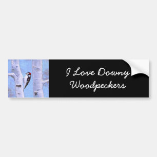 Downy Woodpecker Painting - Original Bird Art Bumper Sticker