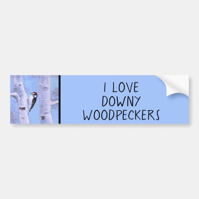 Downy Woodpecker Painting - Original Bird Art Bumper Sticker (Front)