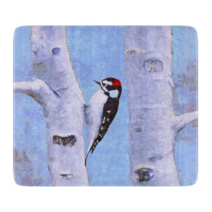 Downy Woodpecker Painting - Original Bird Art Cutting Board