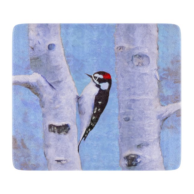 Downy Woodpecker Painting - Original Bird Art Cutting Board (Front)