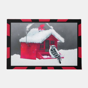 Downy Woodpecker Painting - Original Bird Art Doormat